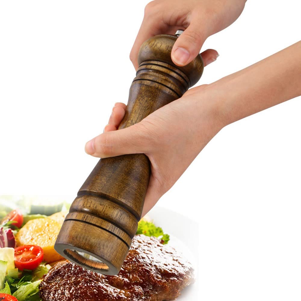 Premium 4-Piece Manual Wooden Salt and Pepper Grinder Set with Ceramic Grinding Core - Adjustable Coarseness for Freshly Ground Spices - Ideal for Kitchen, Dining Table, Picnic, BBQ & Gift Giving