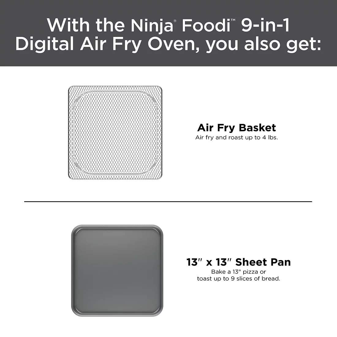 Ninja FT102CO Foodi 9-in-1 Digital Air Fry Oven - Stainless Steel (Renewed) | Air Fry, Roast, Broil, Bake, Toast, Dehydrate & Reheat | Perfect for Healthy Cooking, Meal Prep & Family Dinners