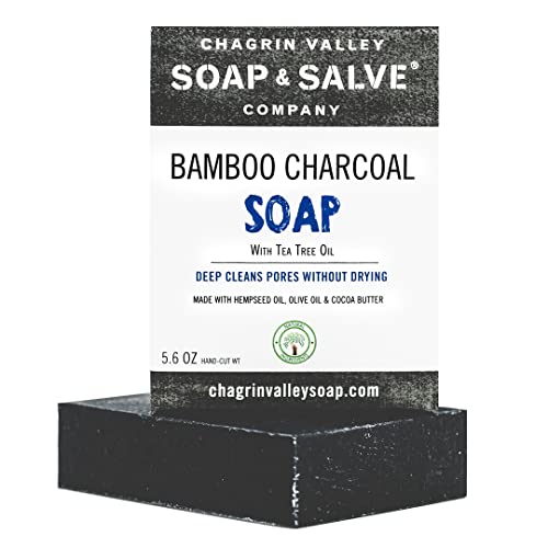 Organic Bamboo Charcoal Soap Bar - All Natural, Vegan & Cruelty-Free - Deep Cleansing & Detoxifying Facial & Body Soap - Perfect for Acne Prone Skin & Sensitive Skin Care - Chagrin Valley Soap & Salve (1 Pack) - Great for Daily Use, Travel & Eco-Friendly Bathroom Essentials