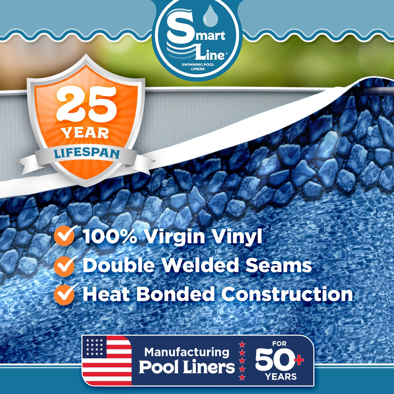 16 ft Round Swimming Pool Liner - Heavy Duty 25 Gauge Virgin Vinyl | Boulder Swirl Design | Overlap Style for Steel Sided Above Ground Pools | Perfect for Backyard Summer Fun & Family Gatherings