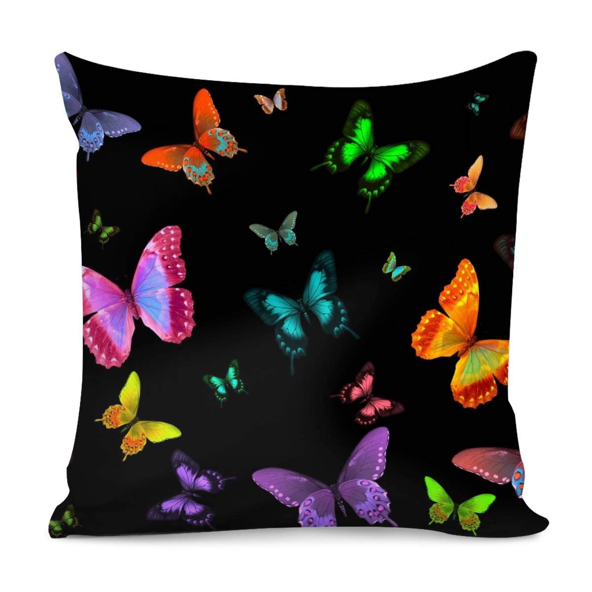 Vibrant Butterfly Black Throw Pillow Covers 18x18 Inch - Decorative Cushion Cases for Sofa, Bedroom, Home & Car - Perfect for Living Room Accents, Cozy Bed Decor and Auto Interior Styling