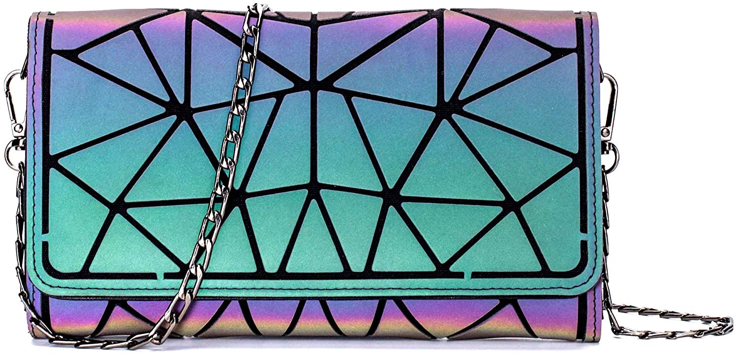 Holographic Crossbody Shoulder Bag - Geometric Luminous Purse for Night Out