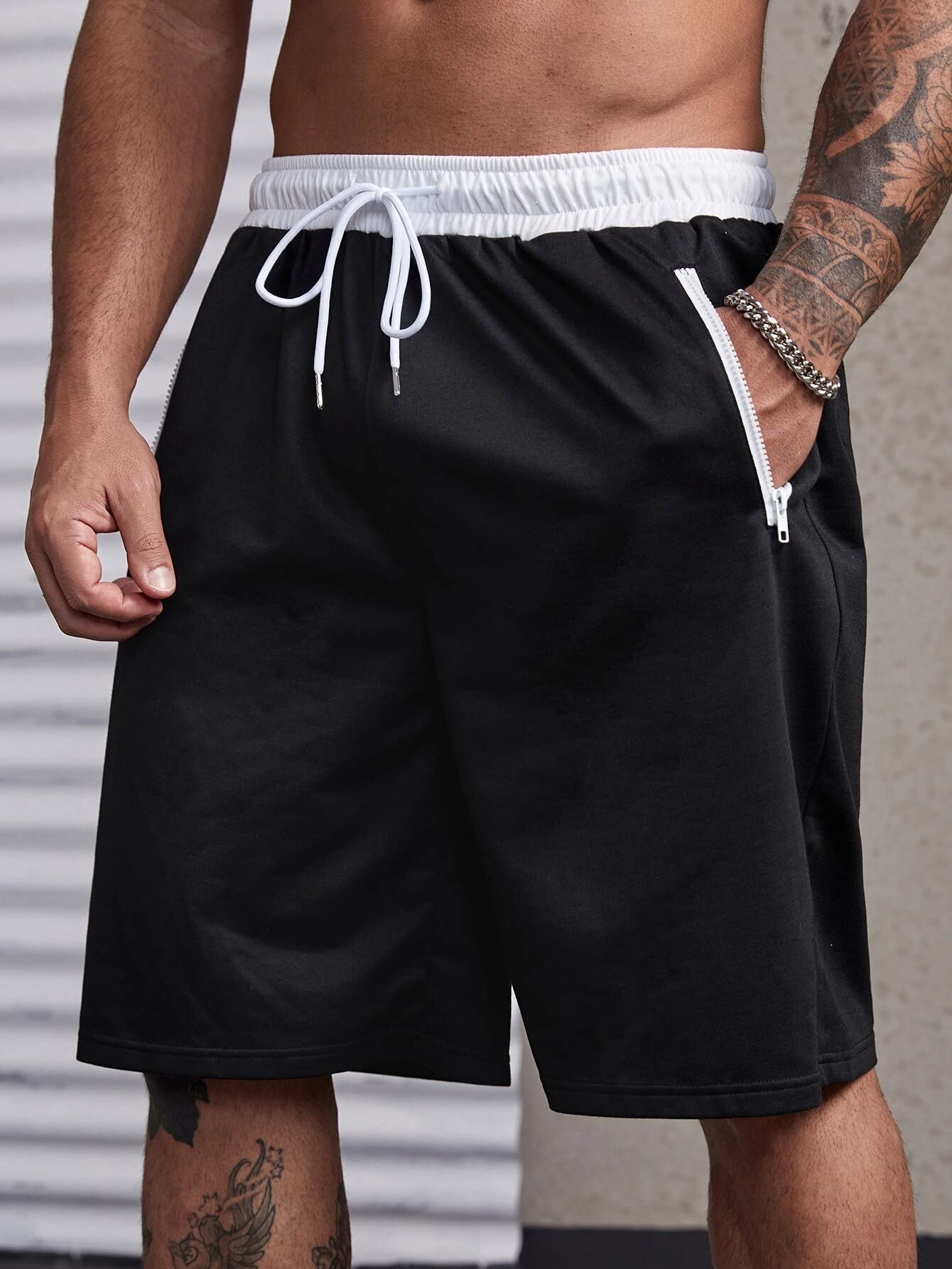 HDZWW Men's Casual Shorts with Zipper Slant Pockets & Drawstring Waist - Extended Sizes 3XL - Black - Perfect for Summer, Beach, Gym & Outdoor Activities