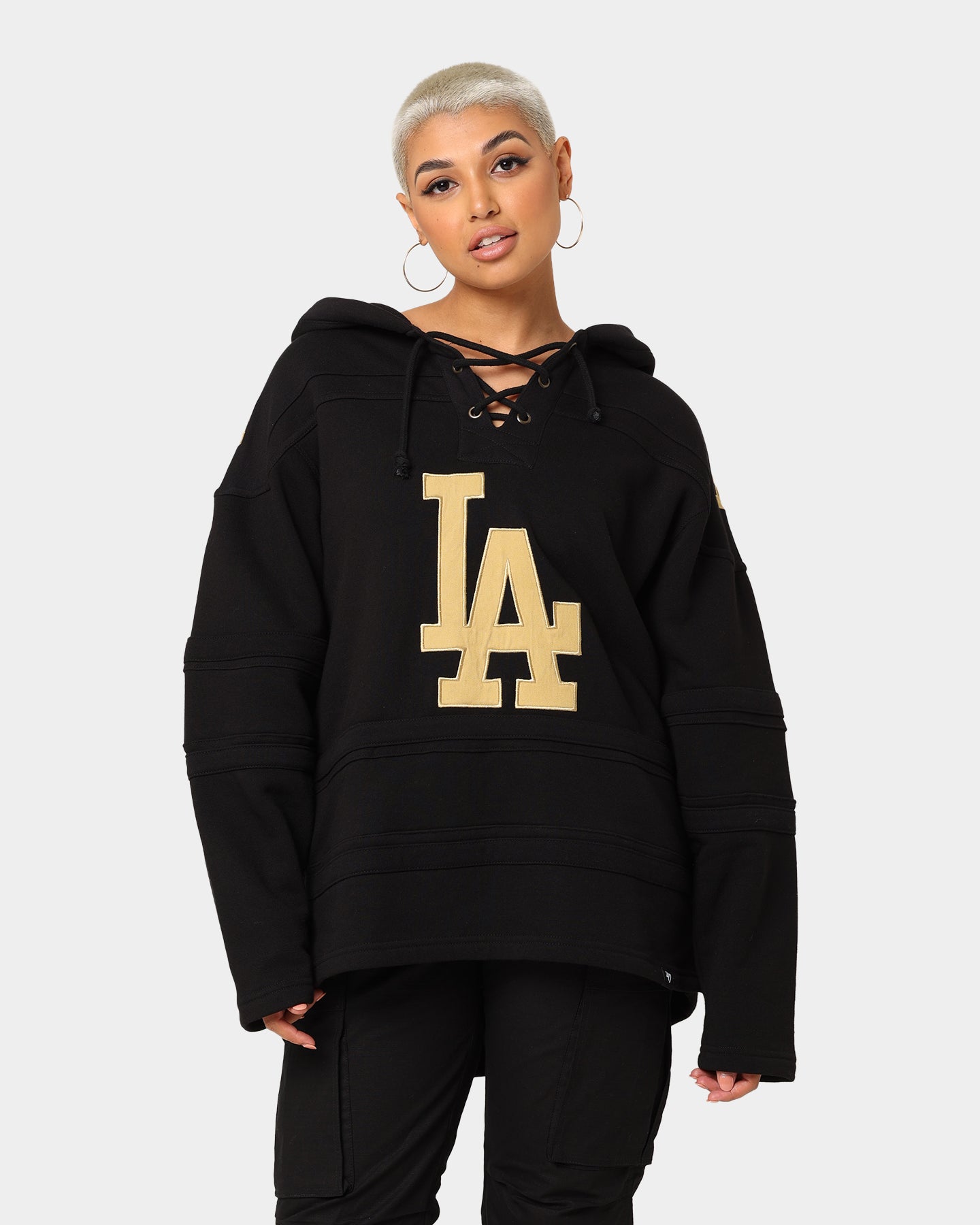 47 Brand Los Angeles Dodgers Superior Lacer Hoodie - Black & Gold Baseball Fan Apparel for Men & Women - Perfect for Game Day, Casual Wear & Sports Events