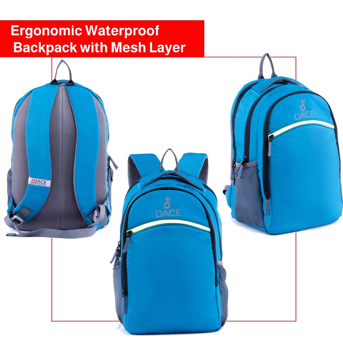 Dace Waterproof Laptop Backpack - Lightweight Blue Casual Computer Bag for Men & Women, Office Work, School, College, Business & Travel - Quick Access Front Pocket - Perfect for Commuting, Campus Life and Business Trips