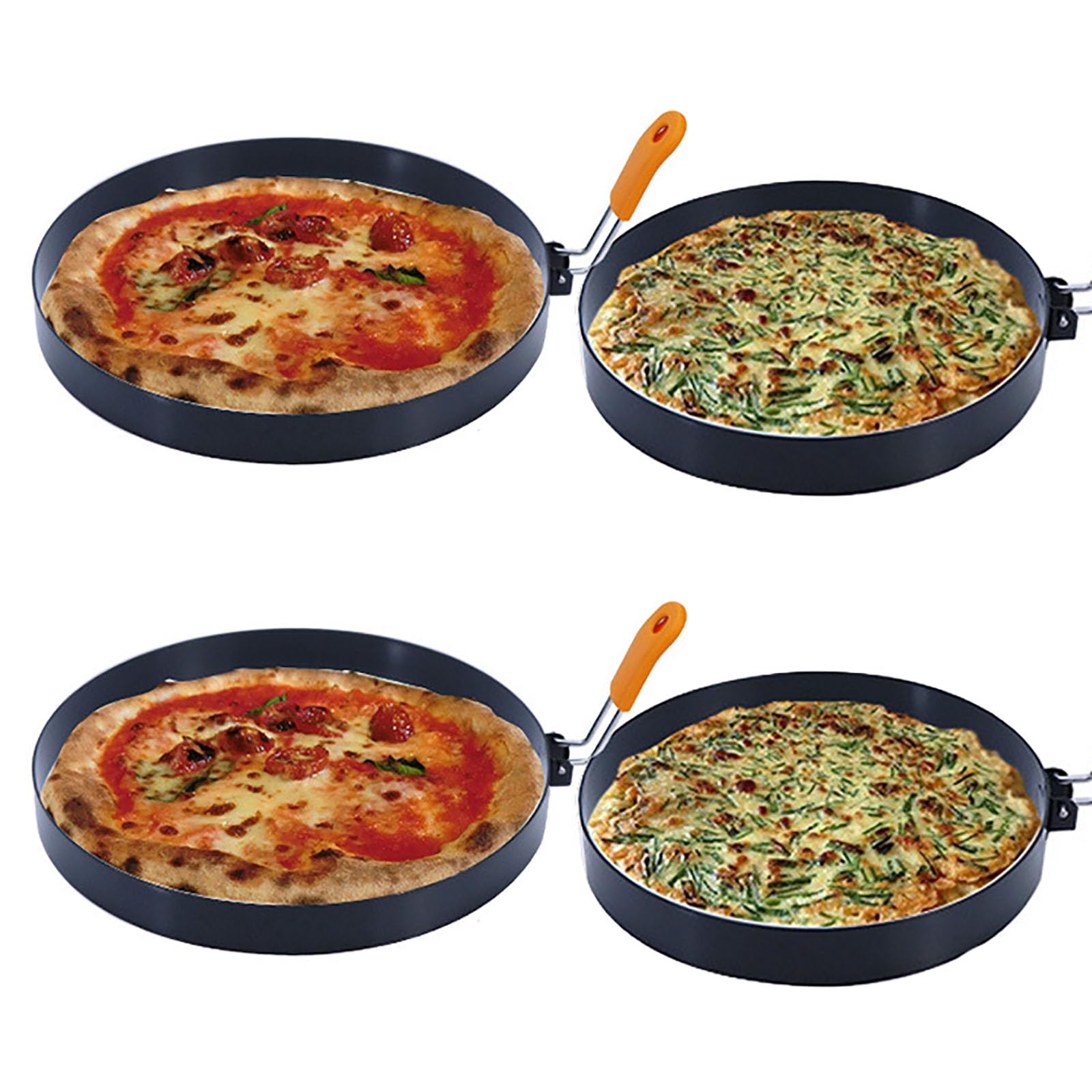 2-Pack Stainless Steel Pancake Ring Mold Set - 8 Inch Nonstick Round Egg & Omelet Rings with Silicone Handle & Oil Brush - Perfect for Pancakes, English Muffins, Tortillas on Griddle or Stovetop