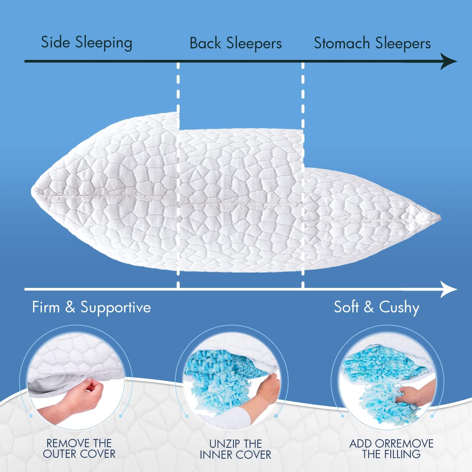 SUPA MODERN Cooling Bed Pillows for Sleeping - Adjustable Shredded Memory Foam Pillow (1 Pack) | Breathable & Supportive for Hot Sleepers, Back & Side Sleepers | Perfect for Summer Nights & Hot Climates