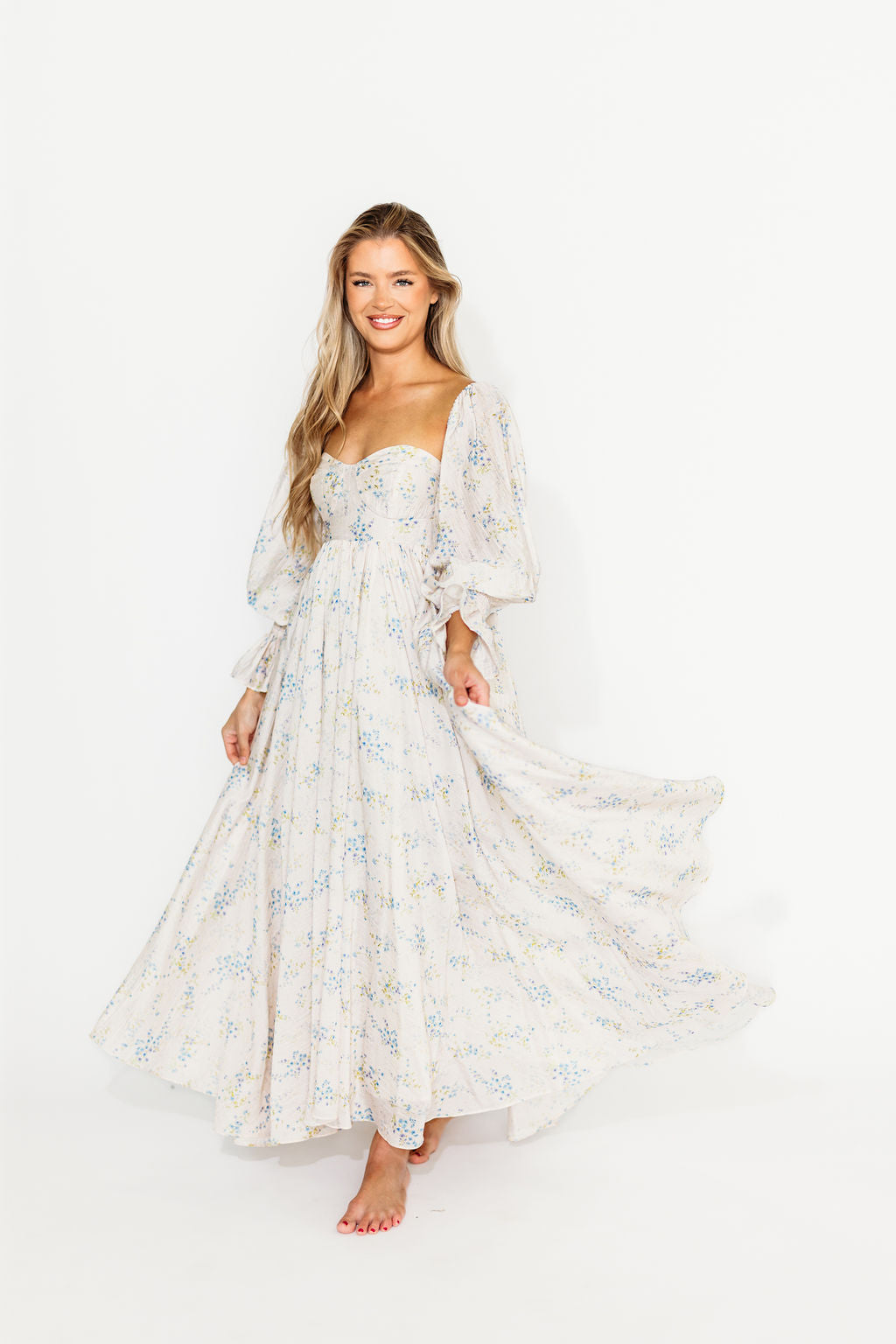 Dear Skye Floral Dress in Blue - Elegant Summer Maxi Dress with V-Neck & Flowy Skirt | Perfect for Beach Vacations, Weddings & Date Nights (Pre-Order Available)