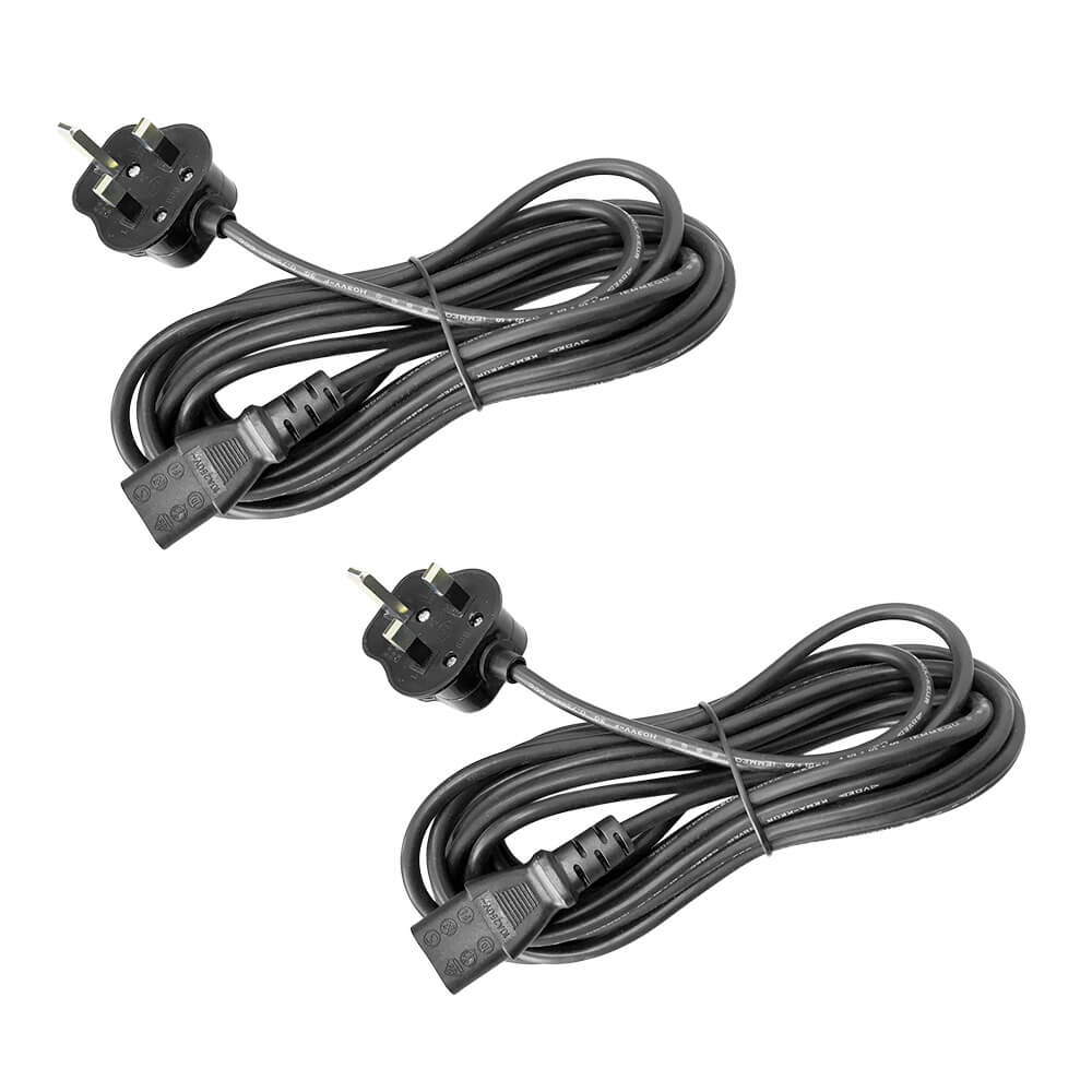2-Pack 5M UK 3 Pin Power Cable - IEC320 C13 to BS1363 13A Fused Plug - Heavy Duty 3 Core Mains Lead for Computers, Monitors & Office Equipment - Perfect for Home & Office Use