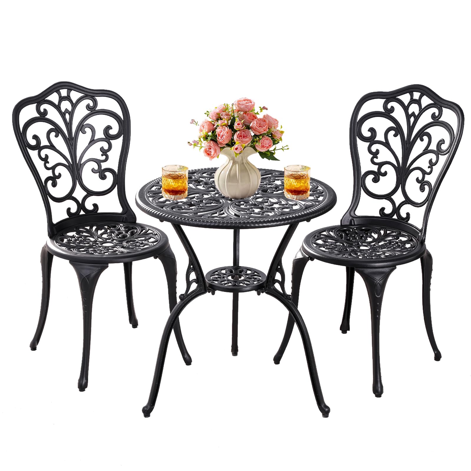 3-Piece Patio Bistro Set - Cast Aluminum Outdoor Table & 2 Chairs with 1.97