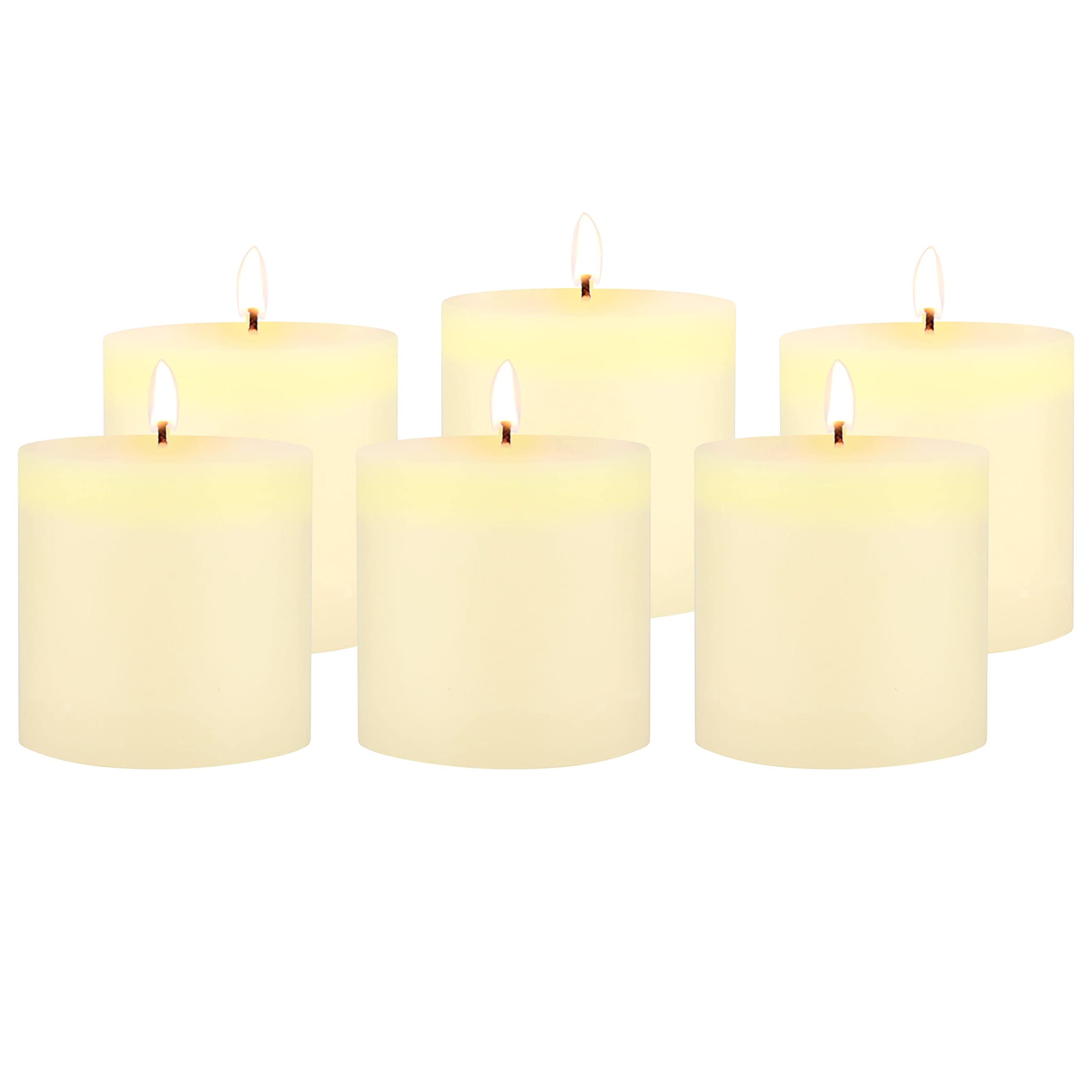 Stonebriar 3x3 Inch Unscented Ivory Pillar Candles - 6 Pack, 40-Hour Burn Time for Weddings, Home Decor & Romantic Dinners