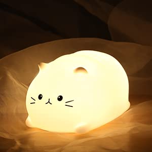 LOVERUIS Cute Cat Night Light for Kids - Soft Silicone Nursery Lamp with Timer, Perfect for Bedroom Decor & Baby Gifts - Ideal for Toddlers, Boys, Girls & Teenagers (Kitty Design) - Great for Nighttime Feeding, Soothing & Safe Sleep Aid