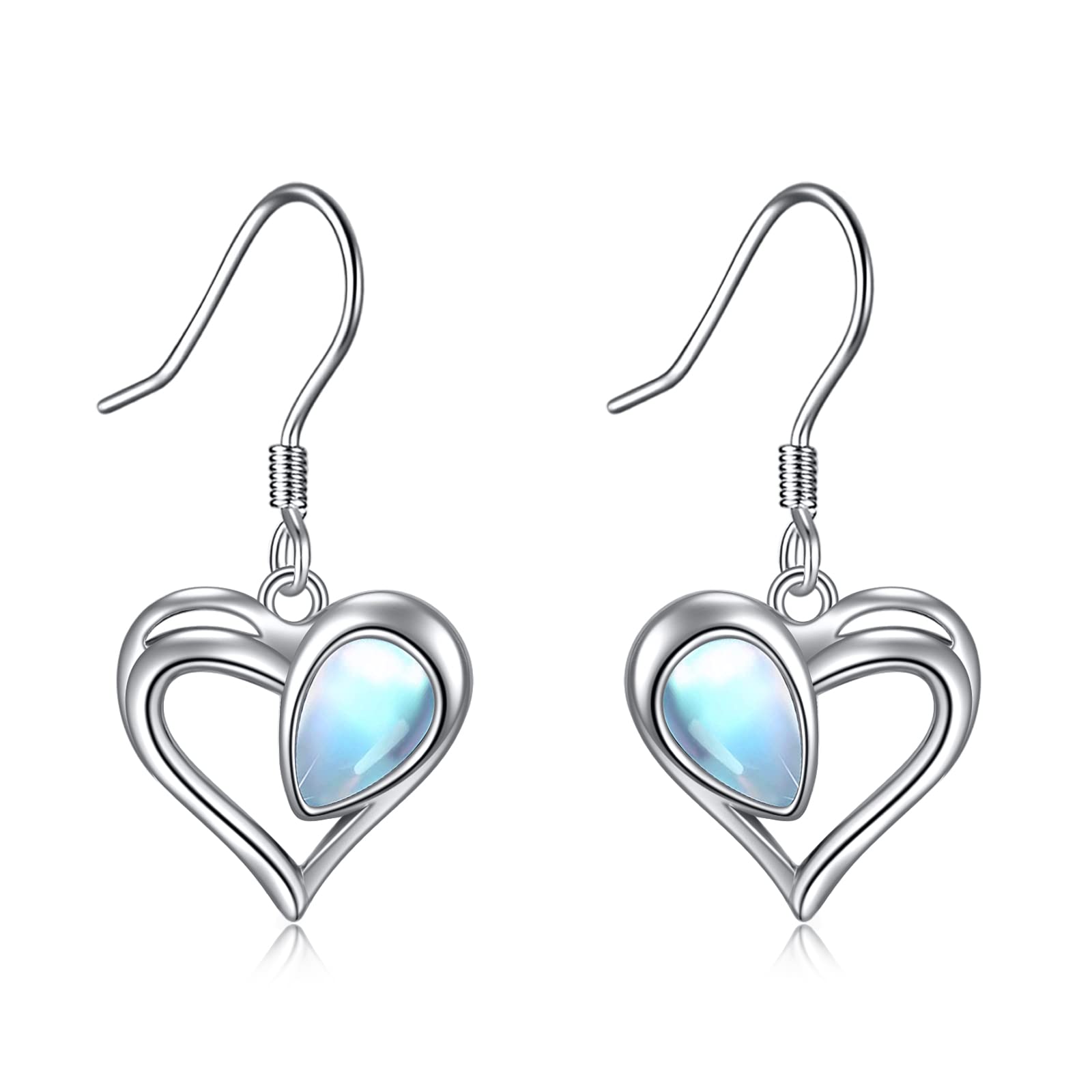 WINNICACA Sterling Silver Heart Moonstone Dangle Drop Earrings for Women | Elegant Moonstone Heart Jewelry | Perfect Birthday Gift for Her | Ideal for Date Nights, Weddings & Special Occasions
