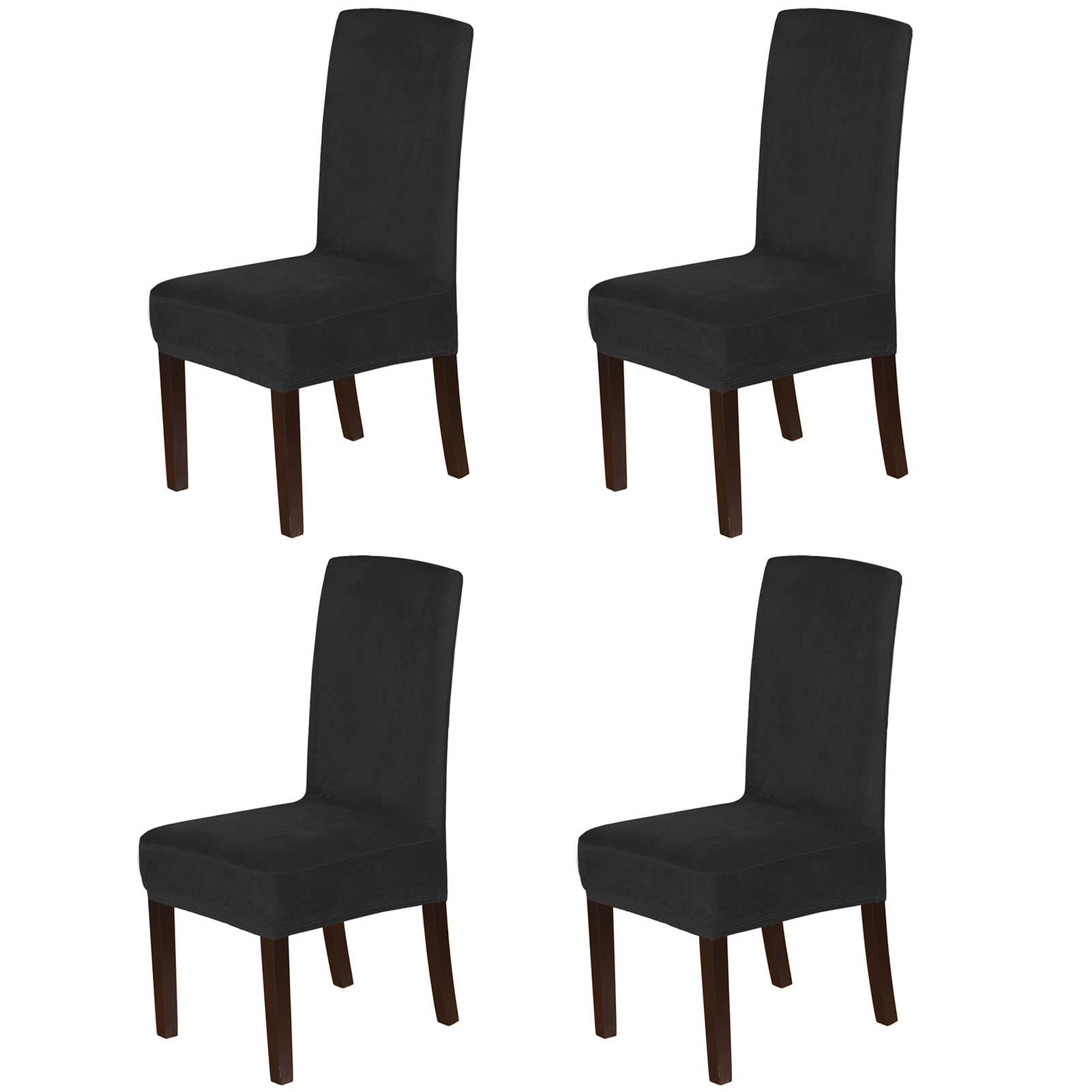 Premium Suede Dining Room Chair Covers - 4-Pack Stretch Velvet Slipcovers for High Back Chairs | Soft, Washable & Removable Seat Protectors | Elegant Black | Perfect for Formal Dining, Weddings & Home Decor