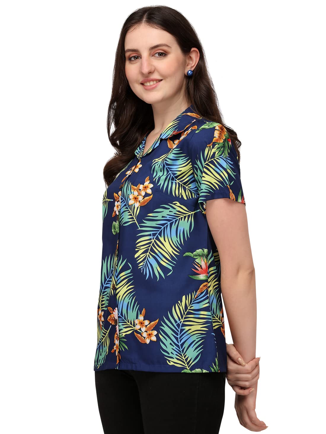 Women's Short Sleeve Casual Aloha Button Down Hawaiian Shirt - Floral Summer Beach Vacation Top for Tropical Outfits & Luau Parties