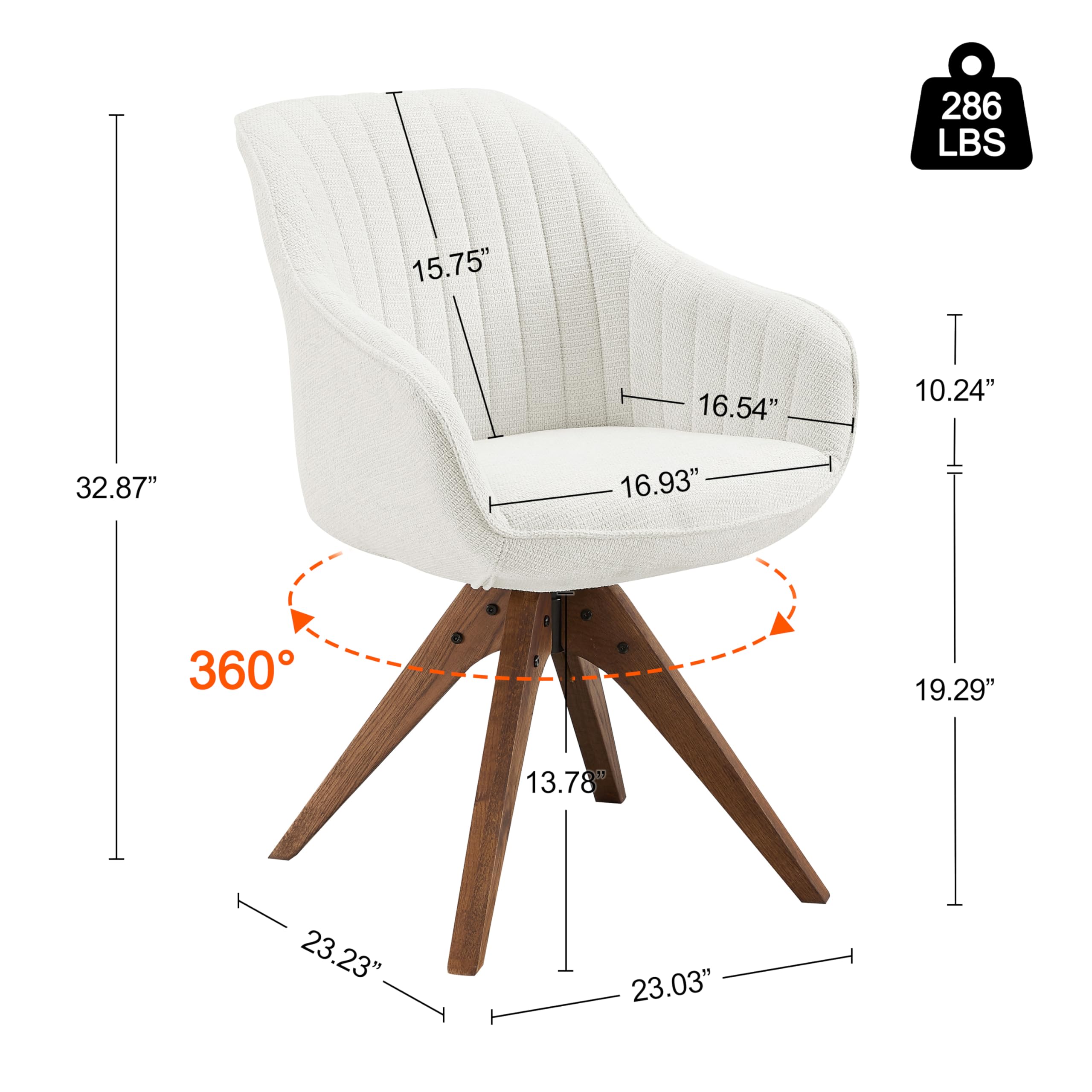Art Leon Mid Century Modern Office Chair - No Wheels, Swivel Accent Chair with Oak Wood Legs & Fabric Upholstery in Ivory | Perfect for Home Office, Study Room & Reading Nook