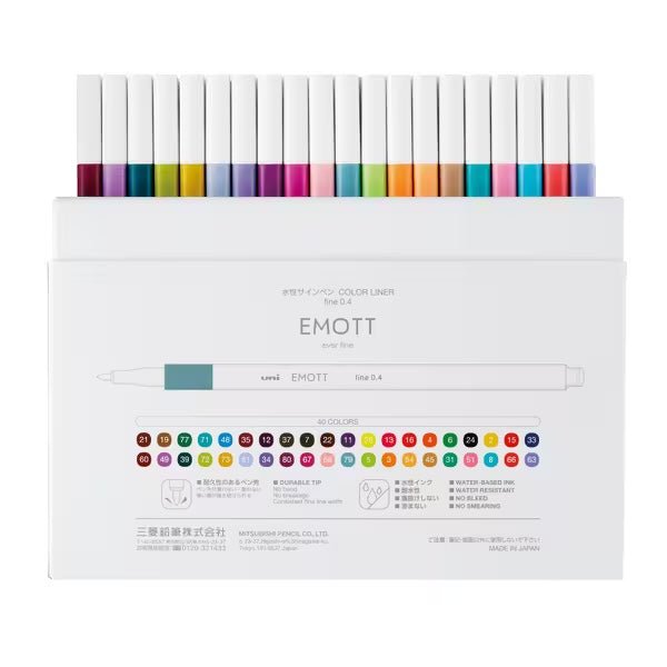 EMOTT Water-Based Felt Tip Pen Set - 40 Vibrant Colors for Artists & Students | Premium Uni Mitsubishi Pencils | Perfect for Sketching, Journaling & Bullet Point Planning