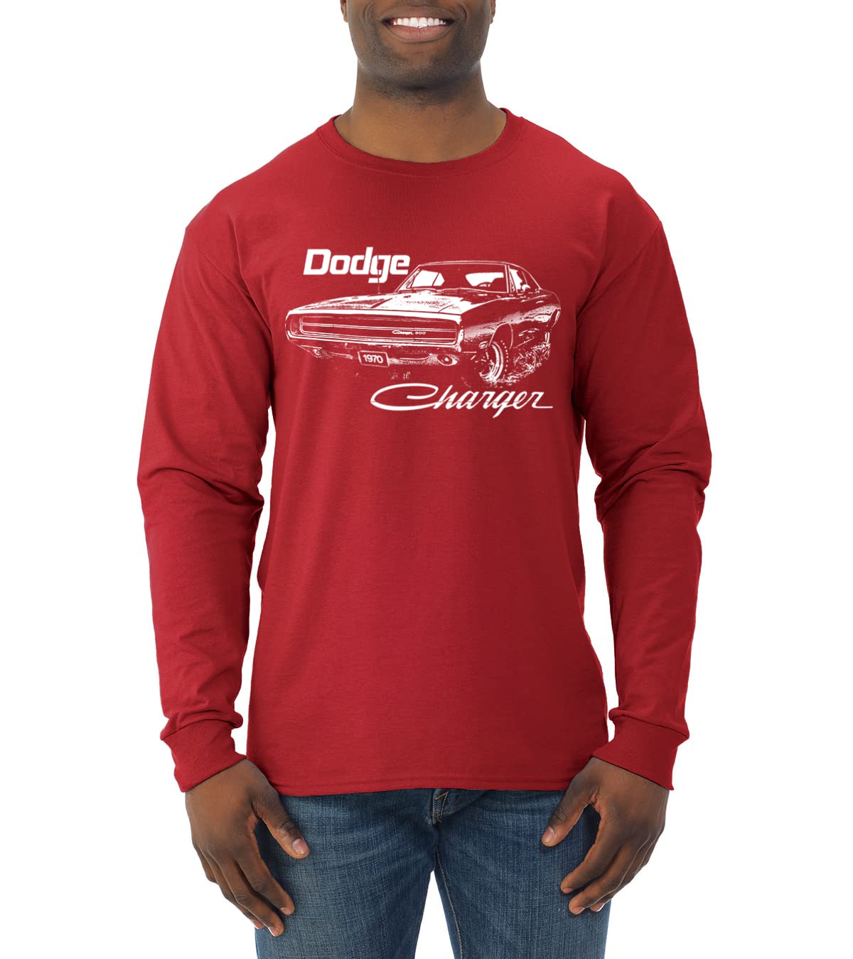 Vintage 1970 Dodge Charger Racing Car & Truck Long Sleeve Shirt for Men - Classic White Retro Tee for Car Enthusiasts & Casual Wear