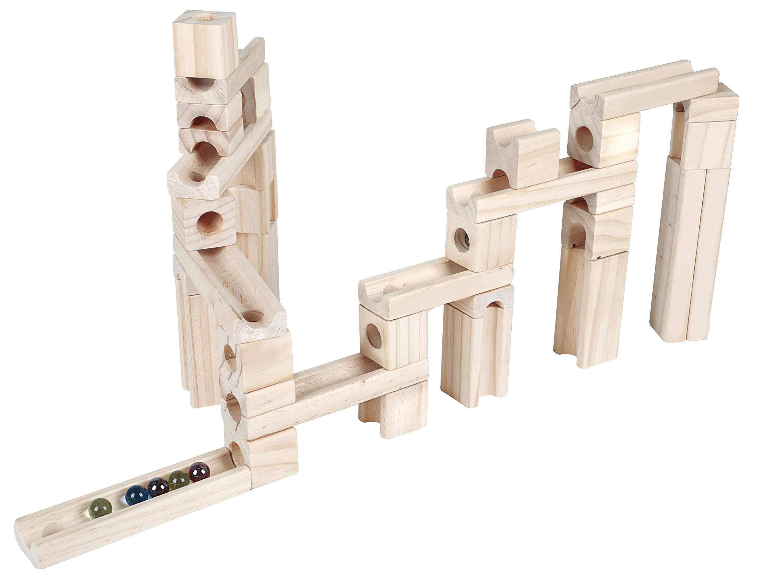 60-Piece Wooden Marble Run Toy Set - Classic Wooden Ramps & Tracks for Kids & Toddlers | STEM Educational Building Blocks for Creative Play & Developmental Skills