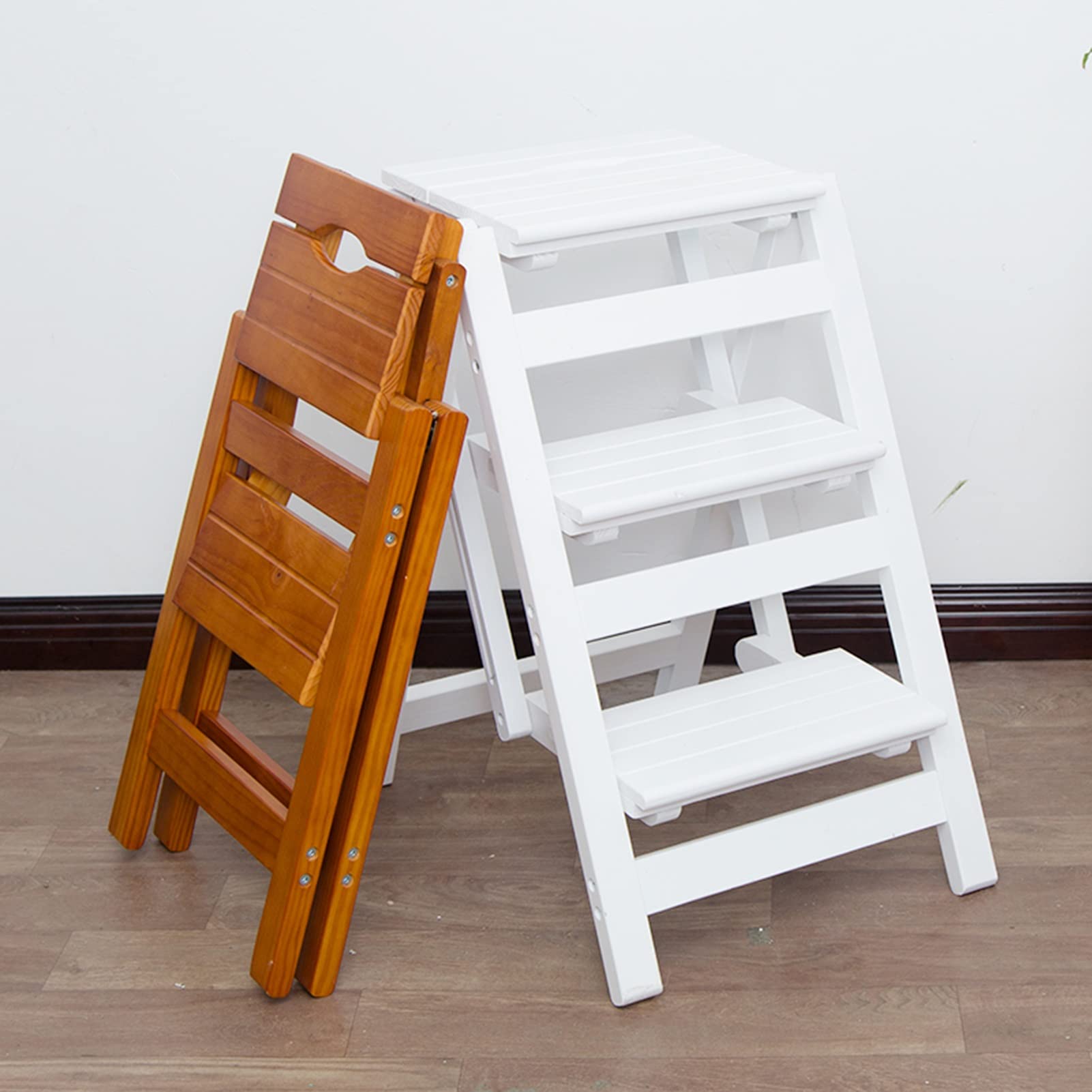 XHALERY 3-Step Wooden Folding Step Stool - Multifunctional Safety Foot Stool for Home, Library, Kitchen & Bathroom - Compact & Portable Ladder Stool for Easy Reach & Storage