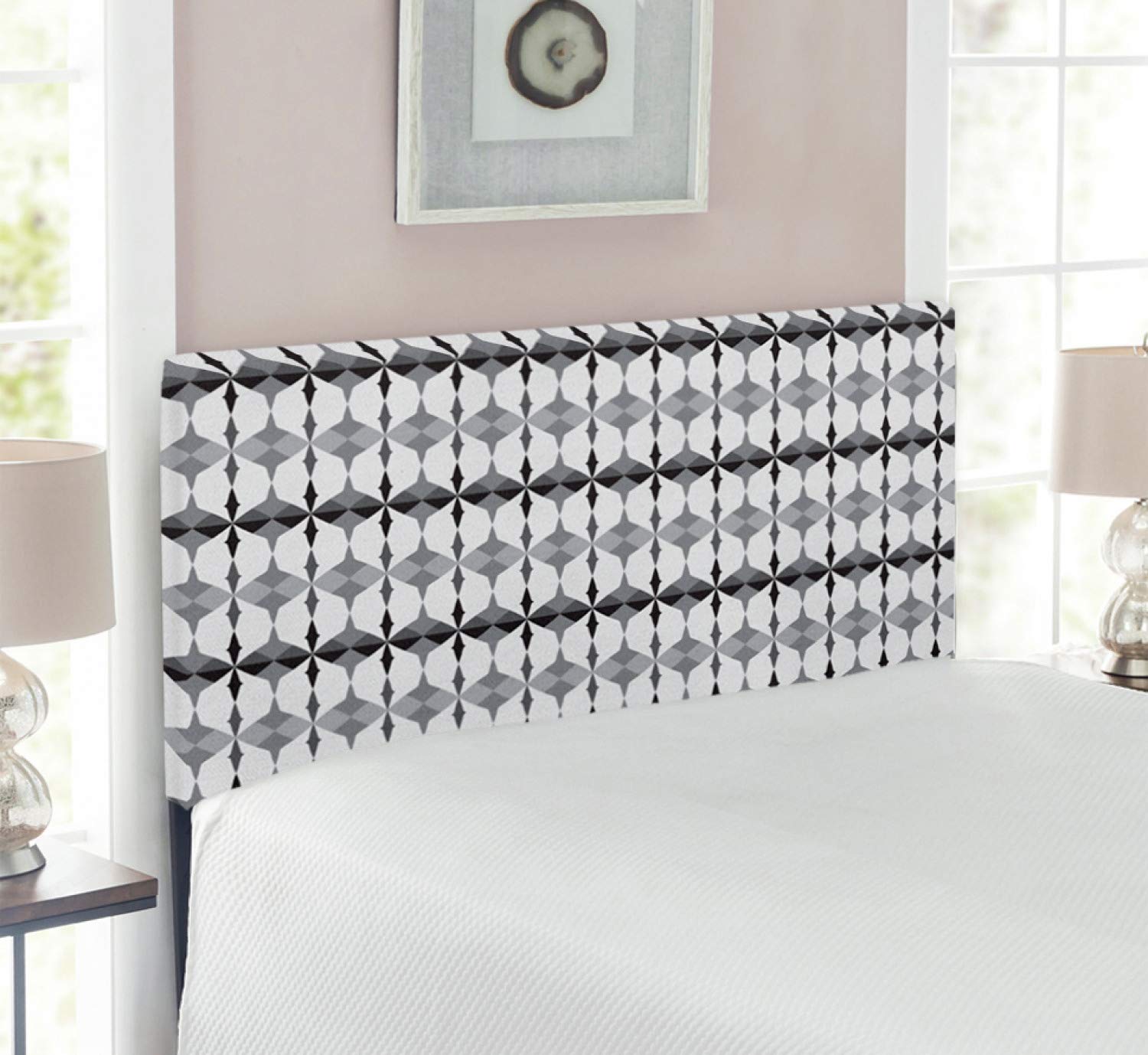 Ambesonne Grey Upholstered Headboard with Memory Foam - Nordic Triangle Pattern Artisan Design, Twin Size White Metal Bed Headboard for Bedroom Decor | Perfect for Guest Rooms, Dorms & Modern Home Interiors