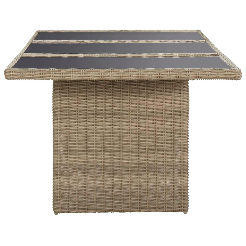 Outdoor Dining Table with Glass Top & Poly Rattan Frame, 78.7