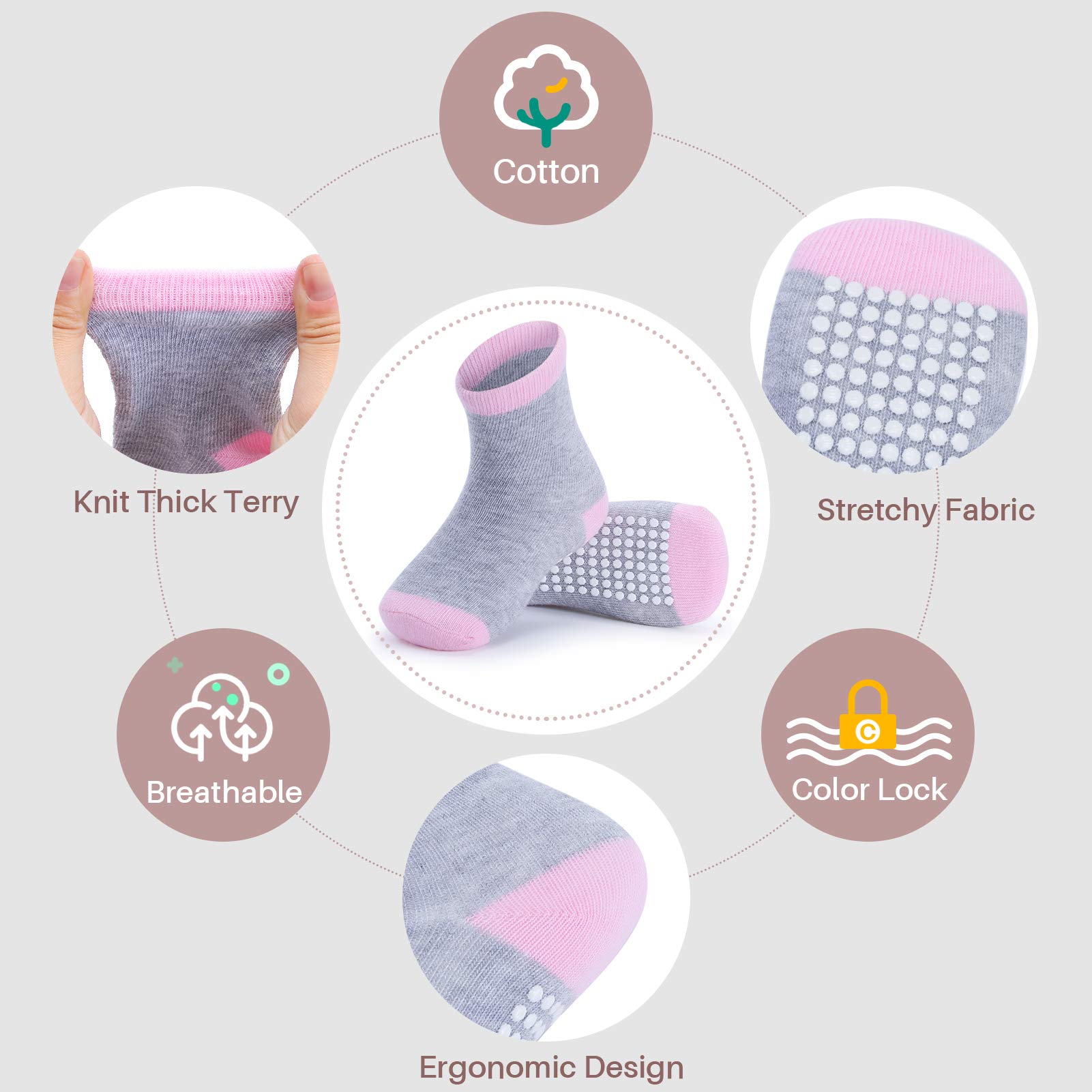 12 Pack Non-Slip Baby Socks for Boys & Girls - Soft Cotton Ankle Socks for Toddlers & Infants - Perfect for Playtime, Daycare and First Steps