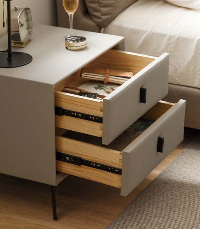 Organic Leather Nightstand - Handcrafted Solid Wood Bedside Table with Drawer for Bedroom Decor | Modern & Rustic Home Furniture for Living Room, Bedroom, or Guest Room