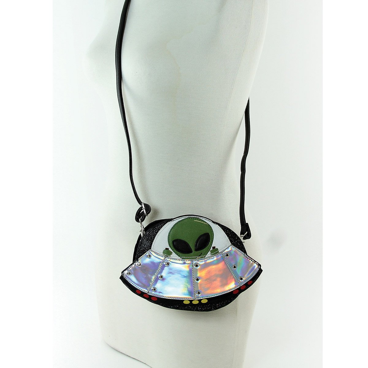 Sleepyville Critters UFO Alien Spaceship Crossbody Bag - Black Cute Cartoon Shoulder Purse for Women, Girls | Perfect for Cosplay, Comic Con, Halloween Costume & Daily Use
