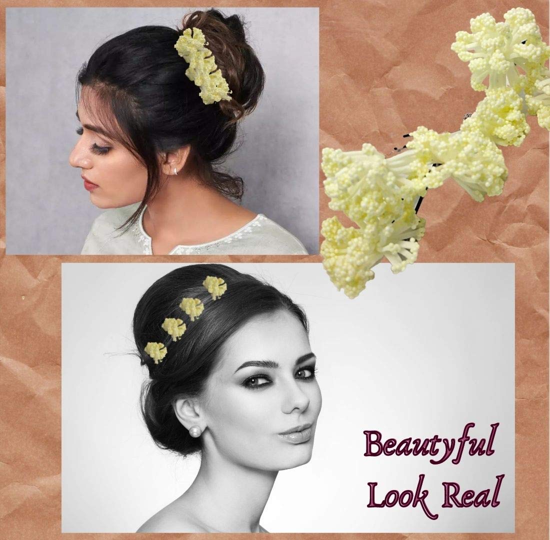 6Pcs Off White Flower Hair Pins - Bridal Hair Accessories for Wedding, Updo, Bun & Special Occasions