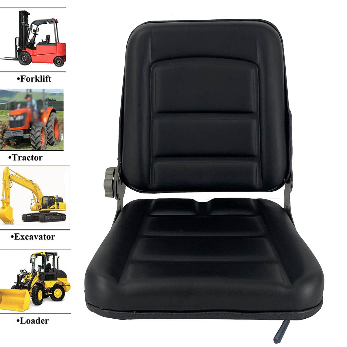 Universal Tractor Seat Replacement - Adjustable Suspension Seat for Forklifts, Skid Steers & Lawn Mowers - Ergonomic Black Seat with Backrest Angle Adjustment - Perfect for Farming, Construction & Landscaping Work