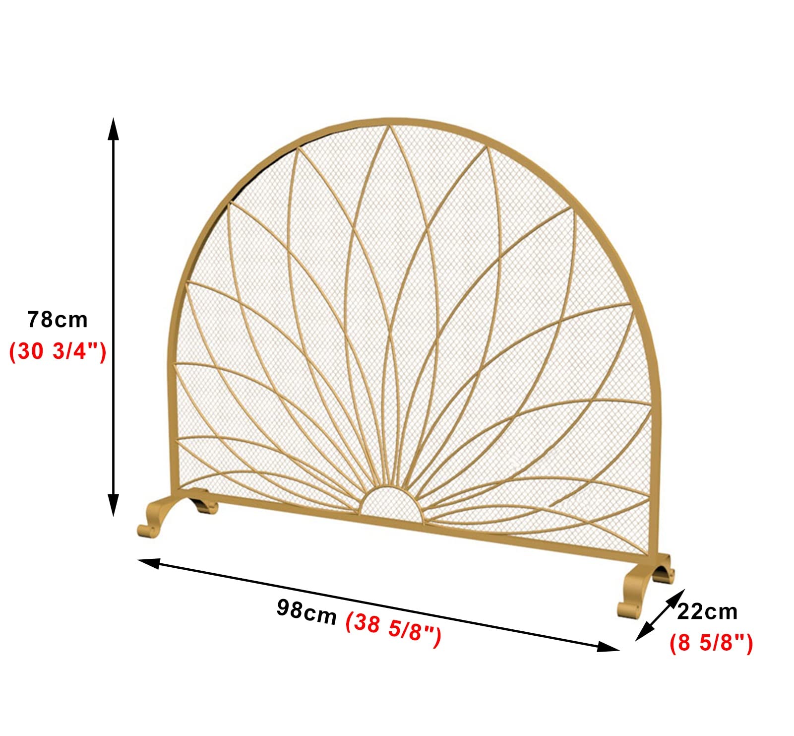 ROYUMI Semicircular Fireplace Screen - Black & Gold Wrought Iron Spark Guard for Wood Burning Fireplace - Handmade Mesh Chimney Cover for Home Safety & Decoration - Perfect for Living Room, Bedroom, or Patio Use
