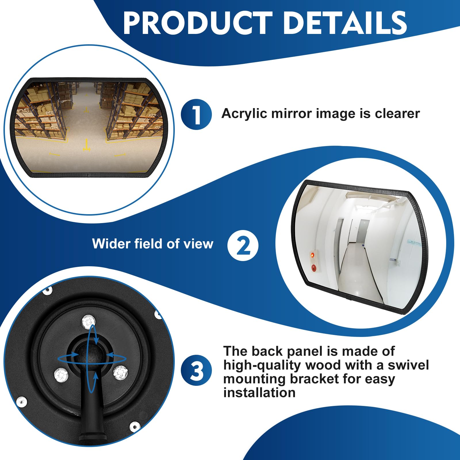 Geetery 2 Pack 24x15 Inch Acrylic Convex Security Mirror - Indoor/Outdoor Garage, Parking, Driveway Blind Spot Mirror with Protective Film for Wall Mount (Round Rectangular Design) - Perfect for Warehouse, Retail Stores & Home Safety