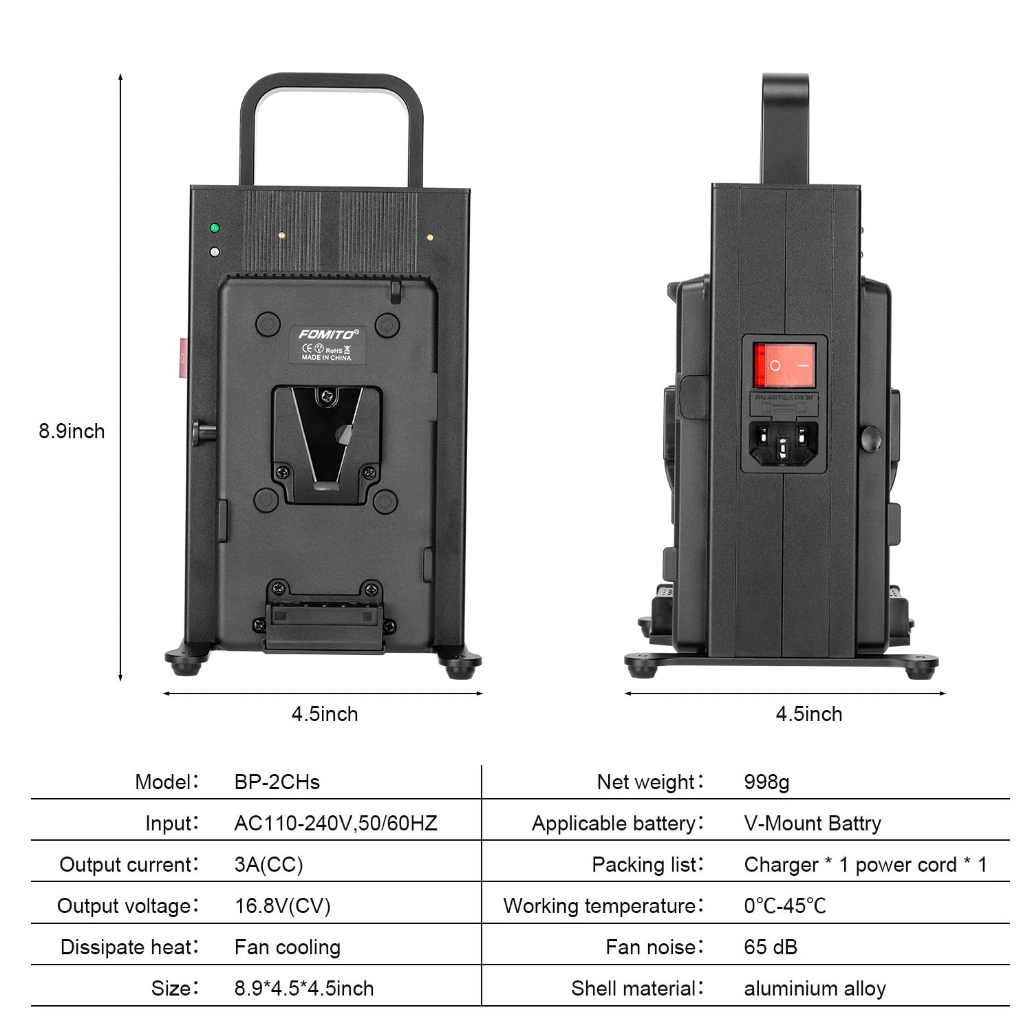FOMITO V-Mount Battery Dual Channel Fast Charger for Camera & Video Equipment - Professional Power Solution for DSLR, Camcorders & Film Production