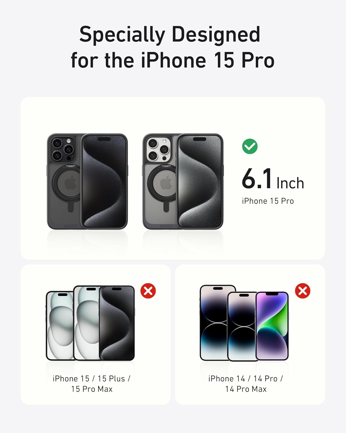 Anker Ultra Magnetic iPhone 15 Pro Case with 360° Ring Stand - Military-Grade Shockproof & MagSafe Compatible Phone Cover (Black) | Perfect for Work, Travel & Everyday Protection