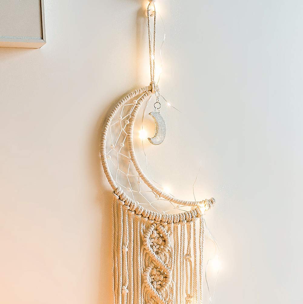 Handmade Boho Dream Catcher with Moon and Stars - Bohemian Wall Hanging for Bedroom Decor, Home Ornament, Festival Gift - Perfect for Nursery, Living Room & Meditation Spaces