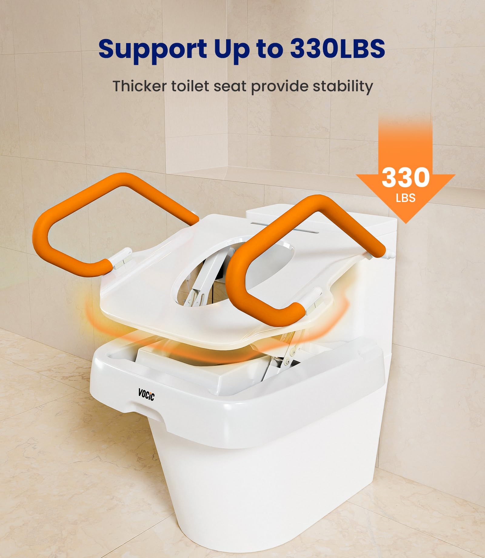 Electric Raised Toilet Seat with Handles - 330LBS Weight Capacity, Powered Toilet Seat Riser for Elderly & Disabled - AX12 Model - Ideal for Bathroom Safety and Mobility Assistance