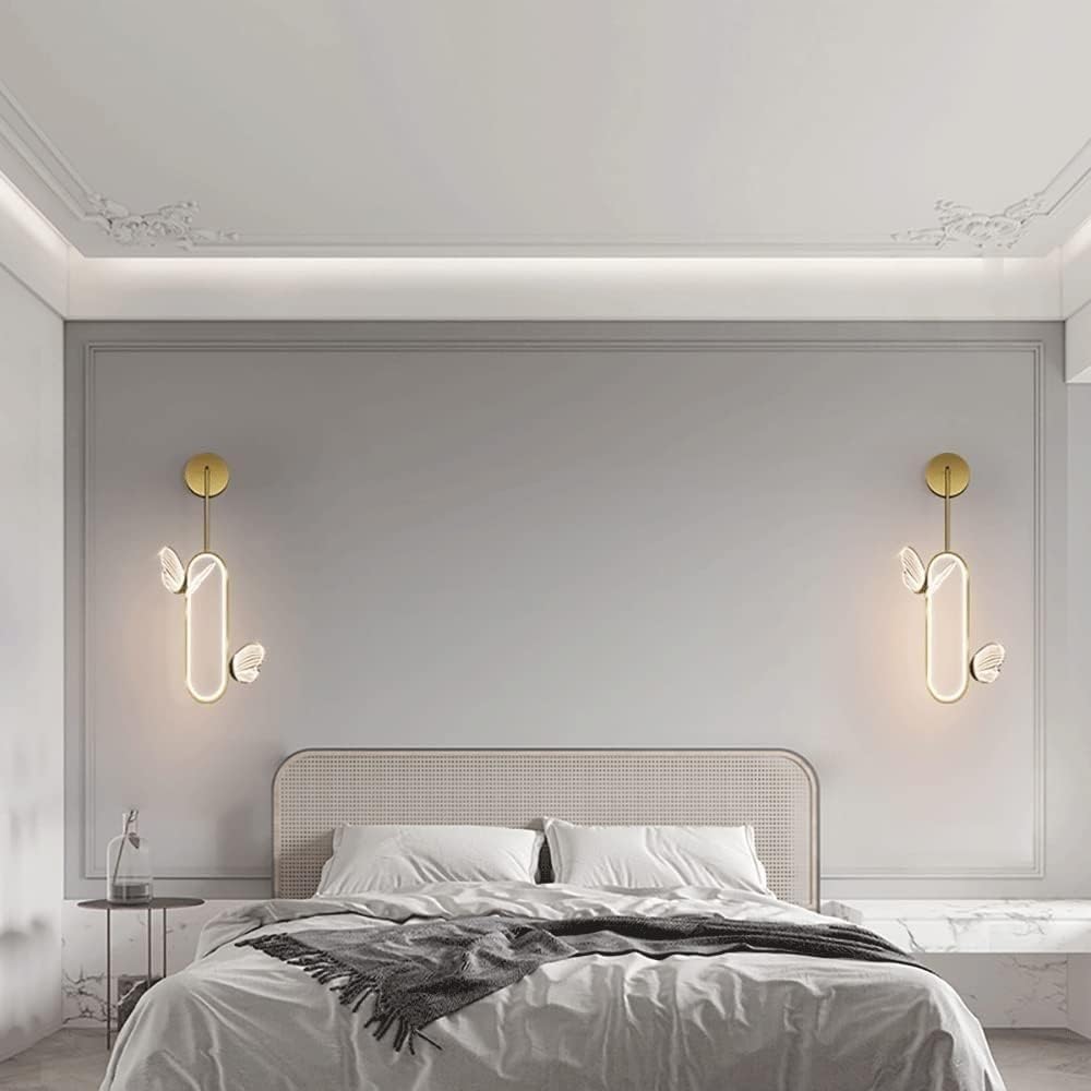 ANAIUCY 20W LED Wall Sconce with Acrylic Butterfly & Gold Ring Decor - Modern Scandinavian Bedside Lamp for Kids Room & Nursery - Warm White Light - Perfect for Bedroom, Living Room & Hallway Lighting