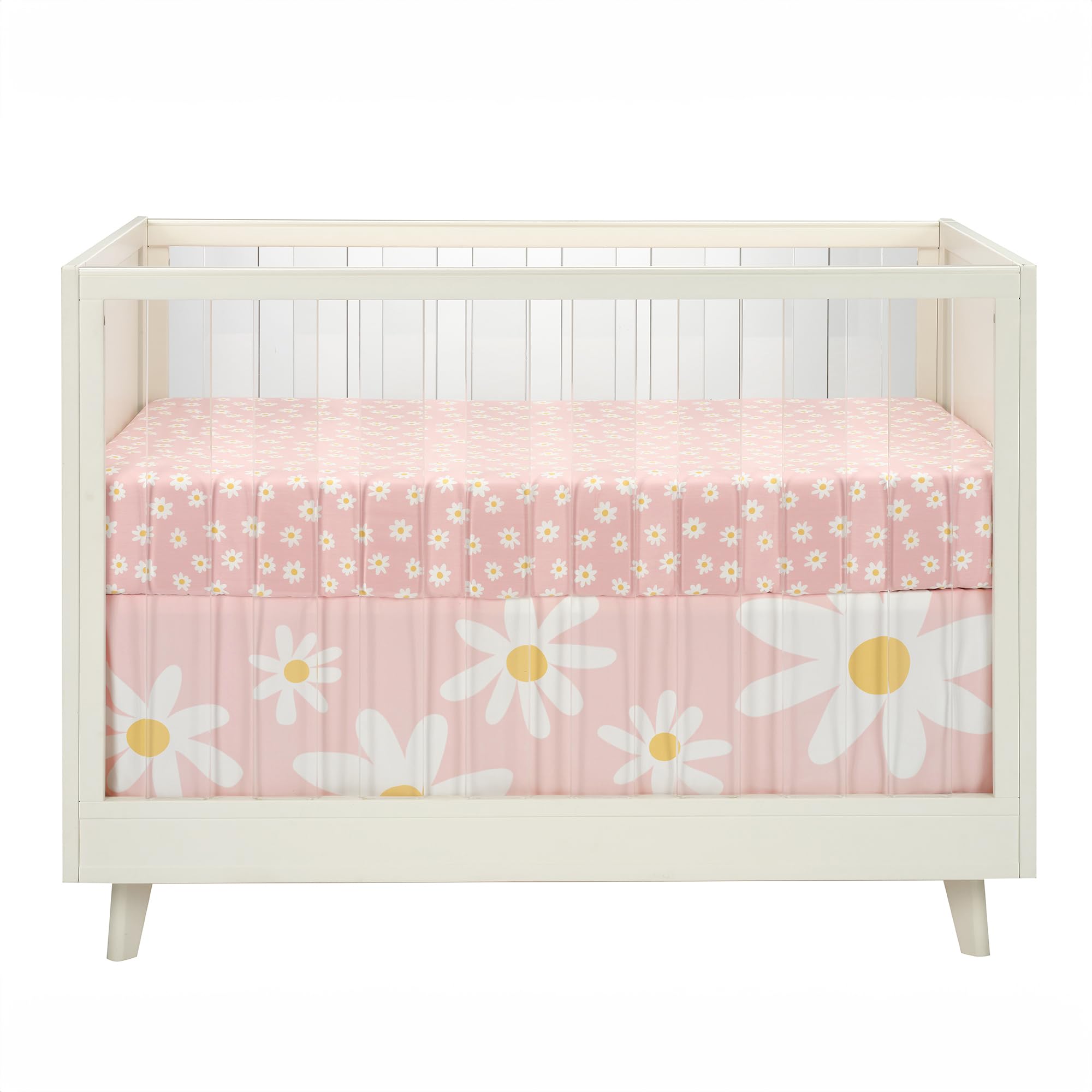 Lambs & Ivy Daisy Dreams 3-Piece Crib Bedding Set - Pink & White Modern Floral Nursery Decor | Perfect for Baby Girls' Room & Garden-Themed Nursery