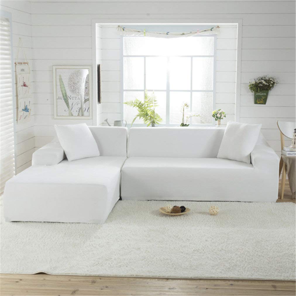 JONARO Elastic Sofa Slipcover - Stretchable Solid White Couch Cover Protector for Armchair, L-Shaped Sectional & Living Room Furniture | Home Decor, Pet Protection, Spill Resistance