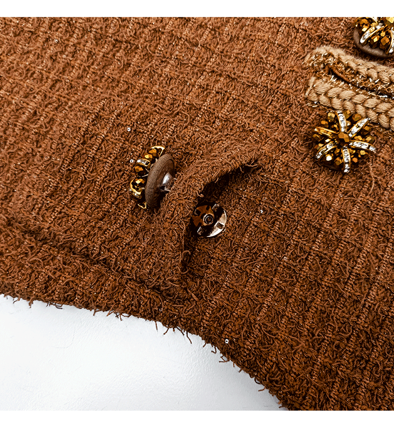 Amelia Braided Edge Tweed Midi Dress in Brown - Elegant Fall Outfit for Women, Perfect for Office, Parties & Date Nights