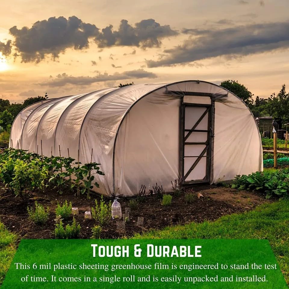 Premium 6 mil Clear Greenhouse Plastic Sheeting – 4-Year UV Resistant Polyethylene Film for Greenhouses, Plant Covers & Hoop Houses (40' x 100') – Ideal for Year-Round Gardening, Plant Protection & DIY Greenhouse Projects