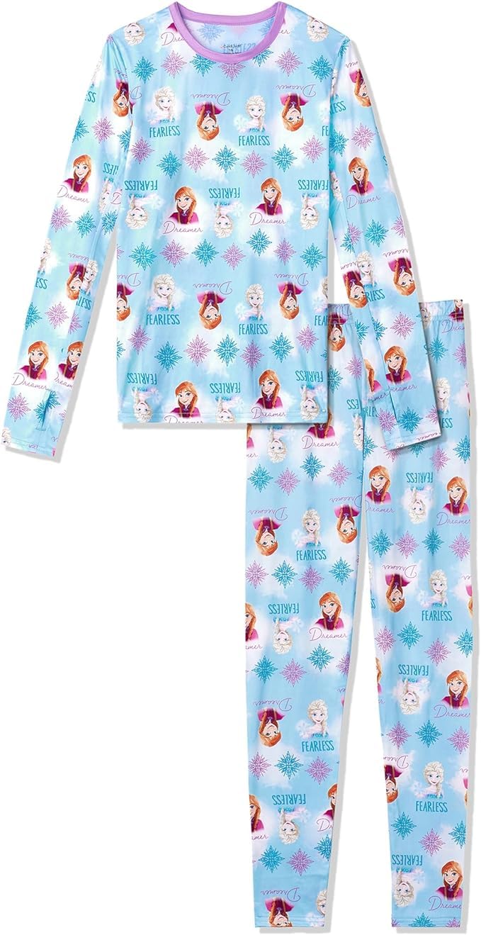 Cuddl Duds Girls Thermal Underwear Set - Frozen, Disney Princess & Star Wars Designs - Kids Long John Base Layer for Winter & Cold Weather - Perfect for Snow Play, Skiing & Outdoor Activities