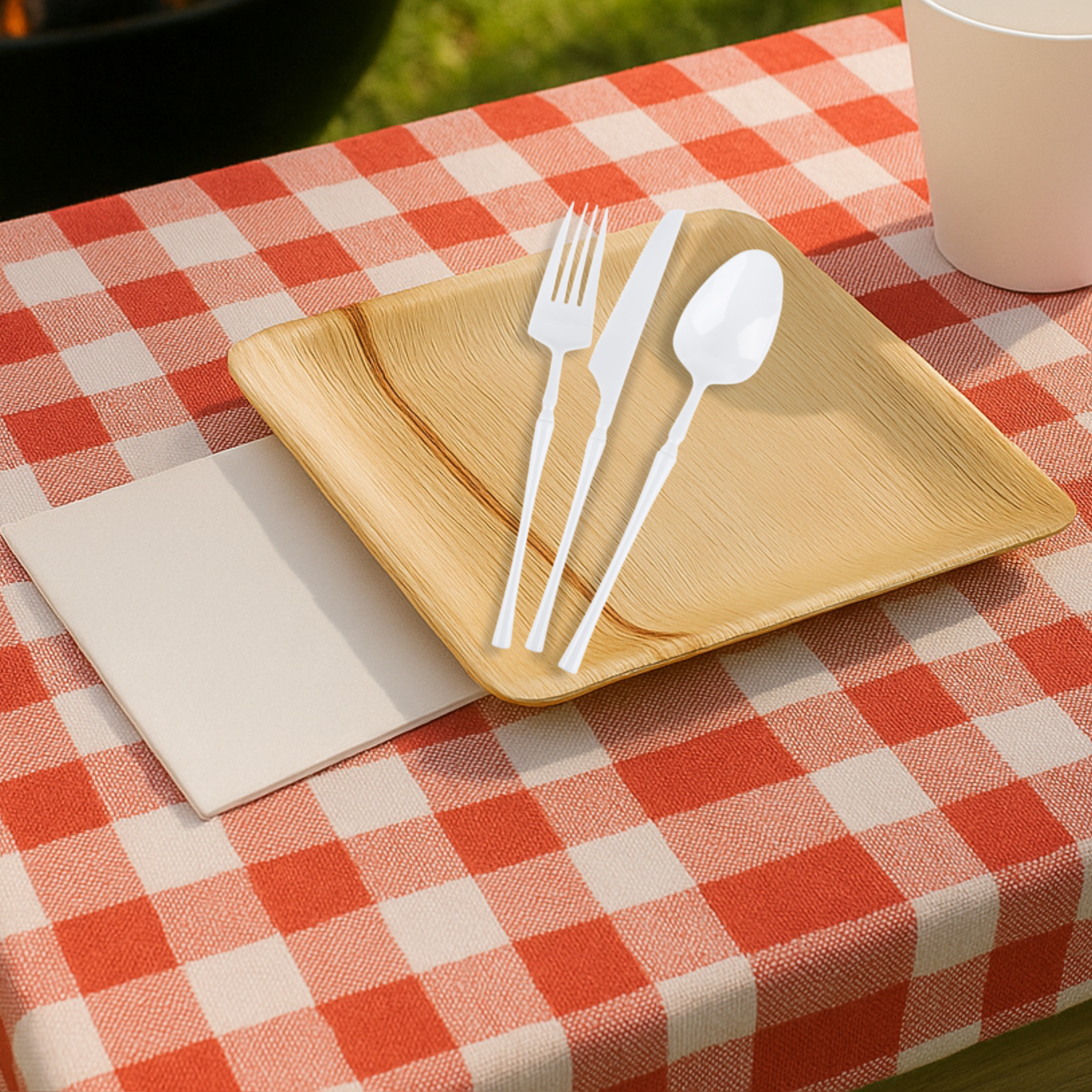 Eco-Friendly Palm Leaf & White Disposable Party Plates Set (20-Piece) - Perfect for Weddings, BBQs, Picnics & Outdoor Events