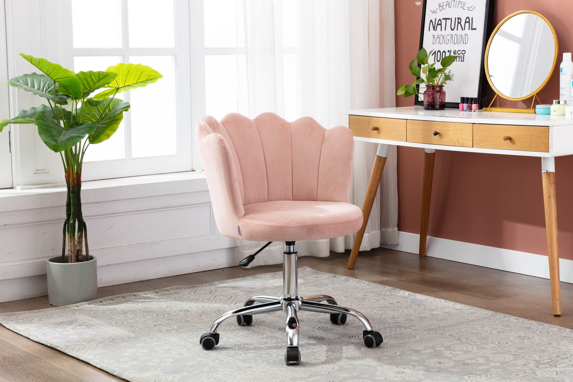 Modern Swivel Shell Chair - Pink Accent Chair for Living Room, Bedroom & Home Office - Easy to Assemble Lounge Chair for Relaxing, Reading & Working