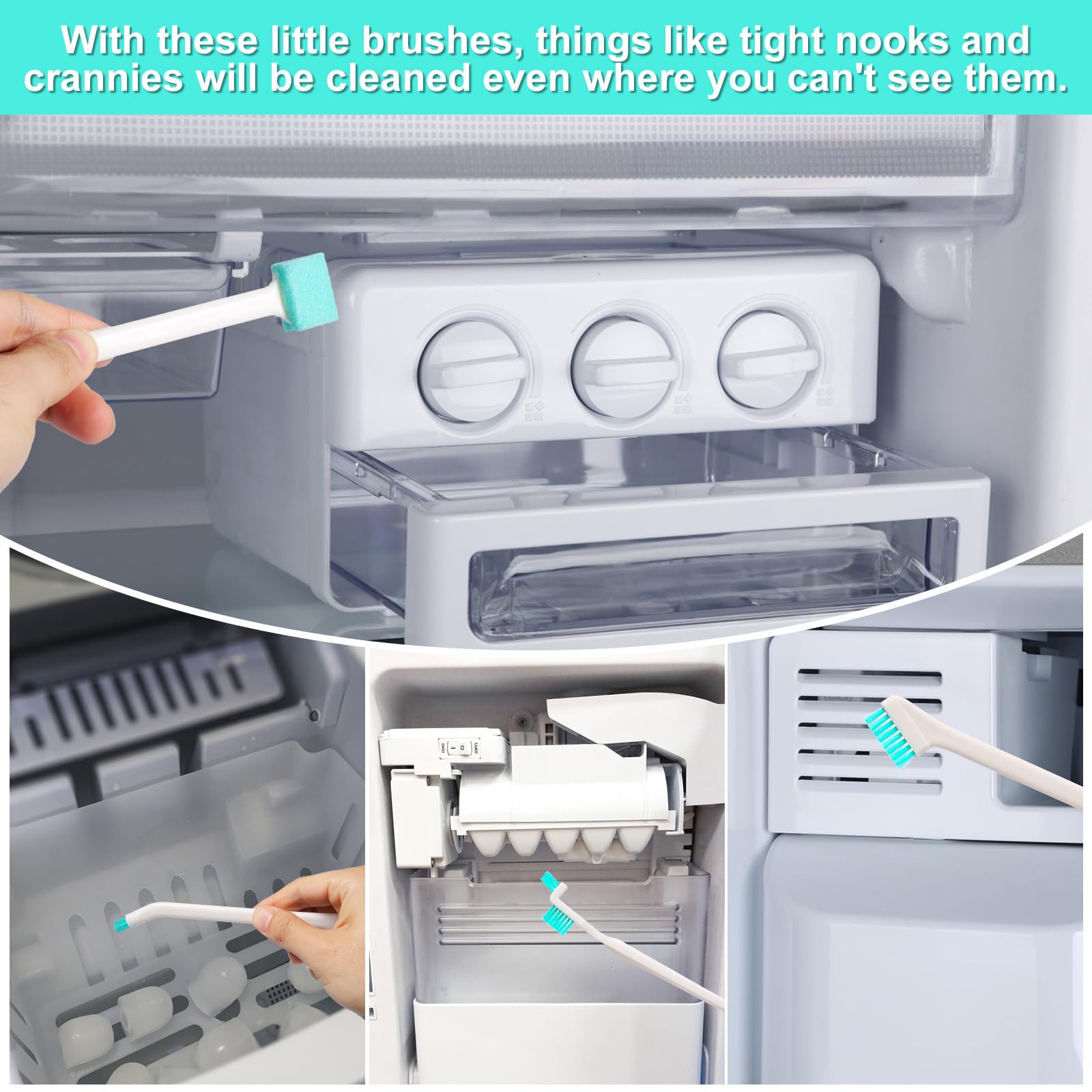 **10-Pack Ice Maker Cleaning Brushes with 2 Double-Ended Crochet Hooks - Deep Clean for Ice Machines, Gaps, Corners & Small Spaces - Perfect for Home, Kitchen & Commercial Use**