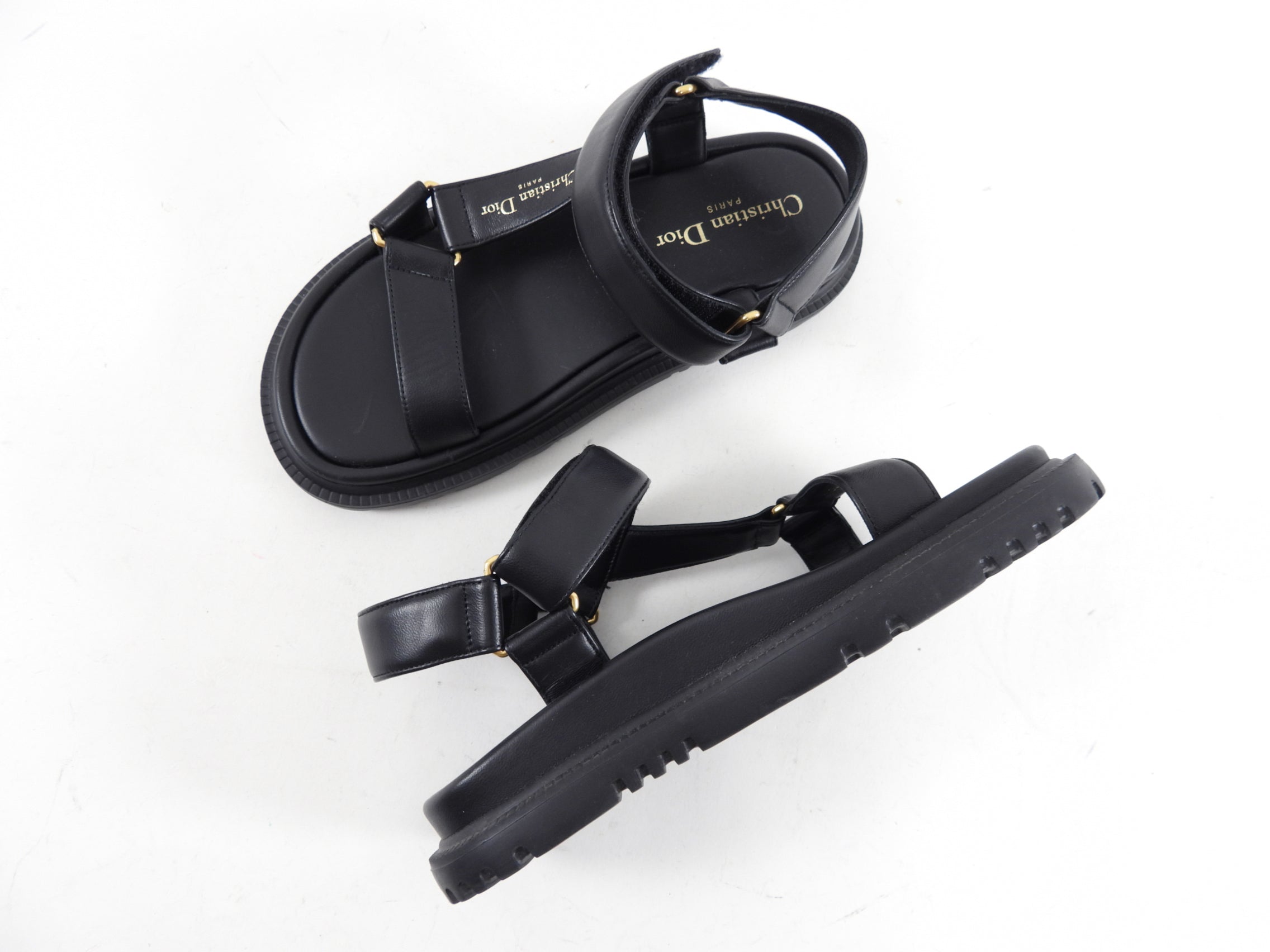 Christian Dior Black Leather D Wave Sandals Size 37 - Luxury Women's Designer Heels for Parties, Weddings & Evening Events