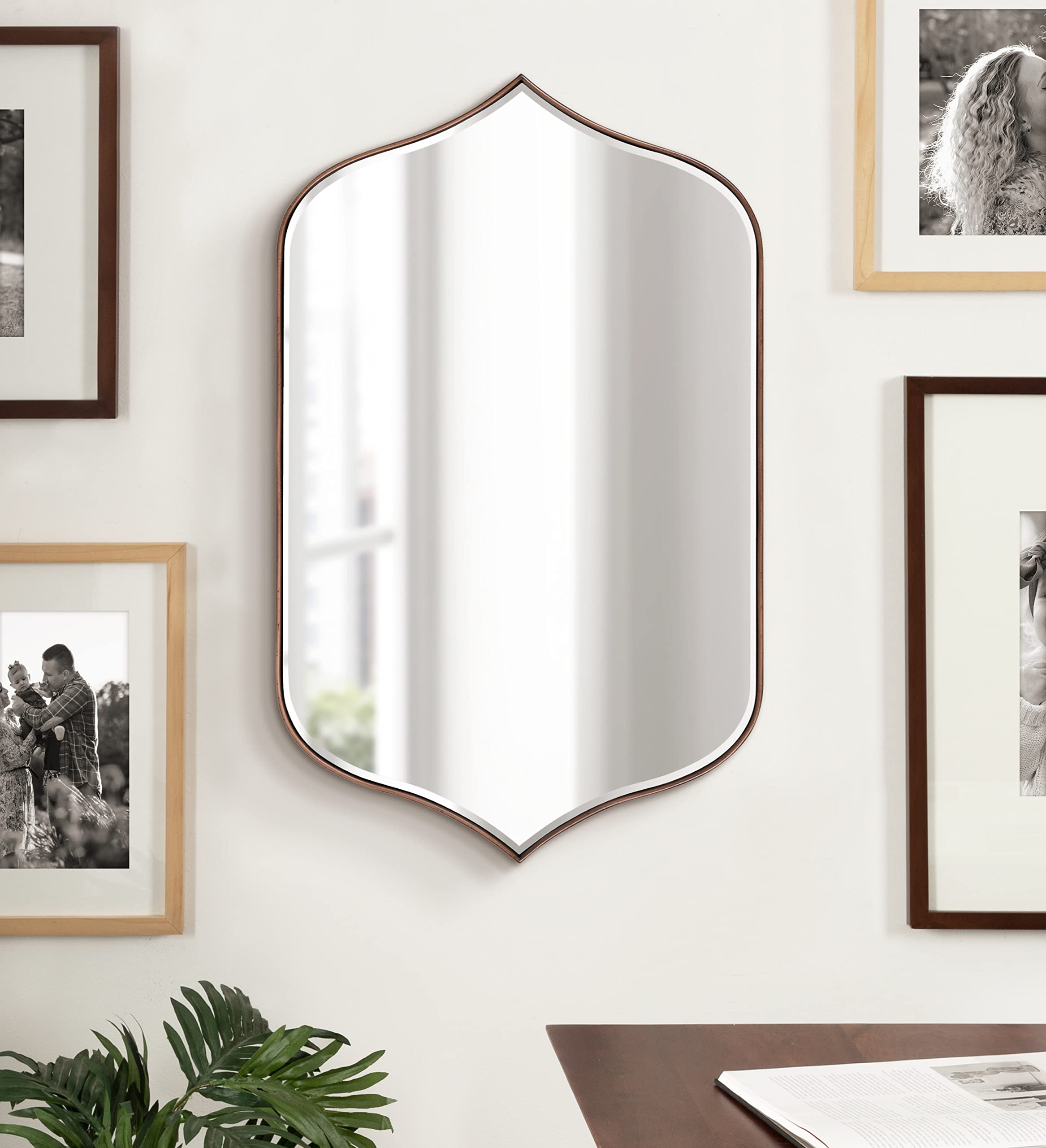 Kate & Laurel Tyla Modern Wall Mirror - 20x32 Inches Bronze Mid-Century Peaked Mirror for Living Room, Bedroom & Entryway Decor