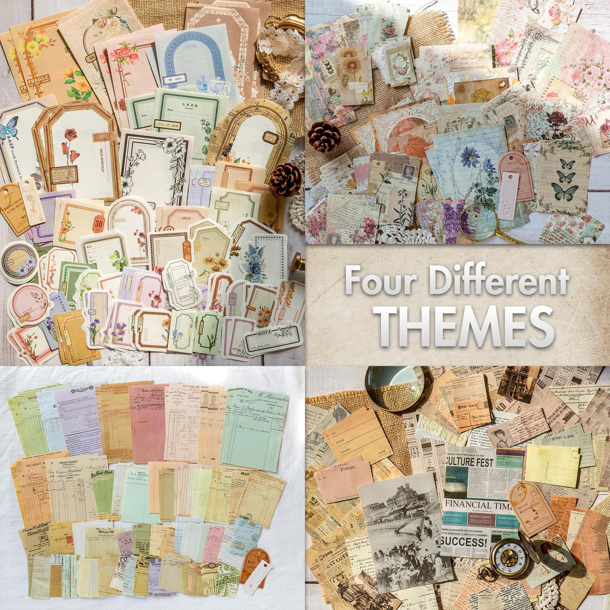 400 Sheets Vintage Scrapbook Paper for Journaling, Bullet Journal, Mixed Media Collage - Perfect for DIY Card Making, Album Embellishments & Craft Projects