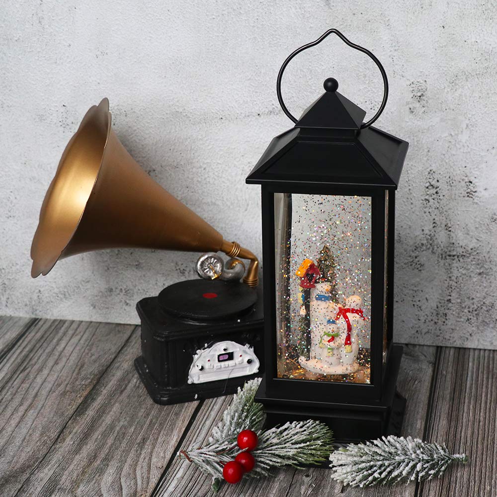 Eldnacele Christmas Snow Globe Lantern with Music - Battery Operated Lighted Swirling Glitter Water Lantern with Timer - Snowman Decor for Holiday Home, Party & Gift - Perfect for Christmas Tree, Mantel & Winter Wonderland Displays